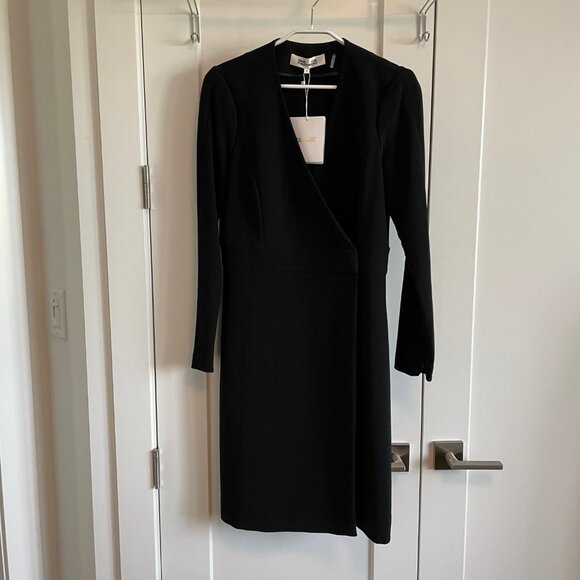 Diane Von Furstenberg Classic LS Triacetate Blend Midi Wrap Dress Blk Sz 8 NWT - Picture 2 of 16
